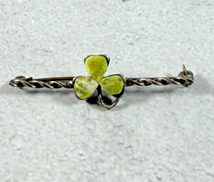 Vintage .925 Sterling Silver 3 Leaf Clover Green Stone Pin/Brooch Made in Mexico